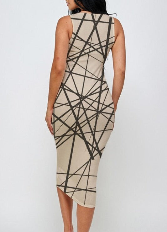 Abstract Print Ribbed Bodycon Midi Tank Dress Abstract Print Ribbed Bodycon Midi Tank Dress