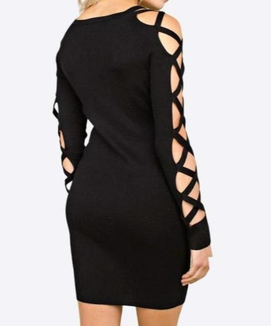 Caged Sleeve Bodycon Dress - DeVanit Boutique Caged Sleeve Bodycon Dress - DeVanit Boutique