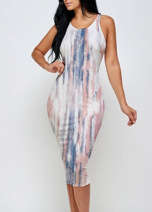 Multi-Color Ribbed Bodycon Midi Tank Dress Multi-Color Ribbed Bodycon Midi Tank Dress