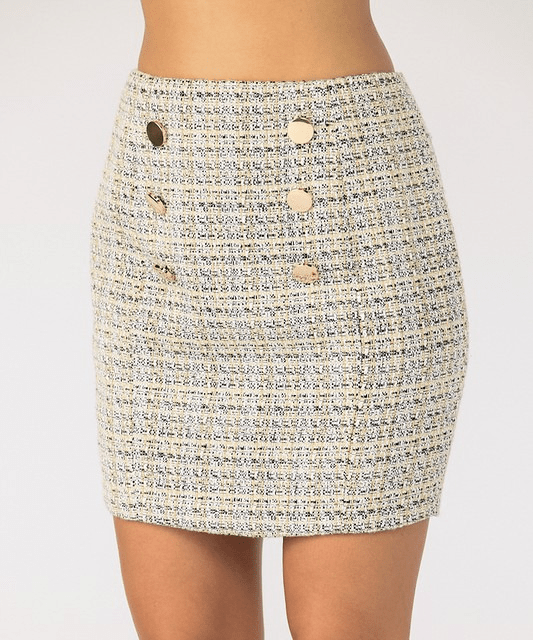 Tweed skirt with gold buttons hot sale