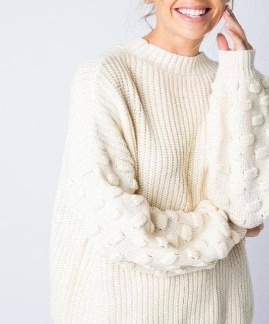 All Cozied Up Knit Ballon Sleeve Sweater Ivory - DeVanitè Boutique