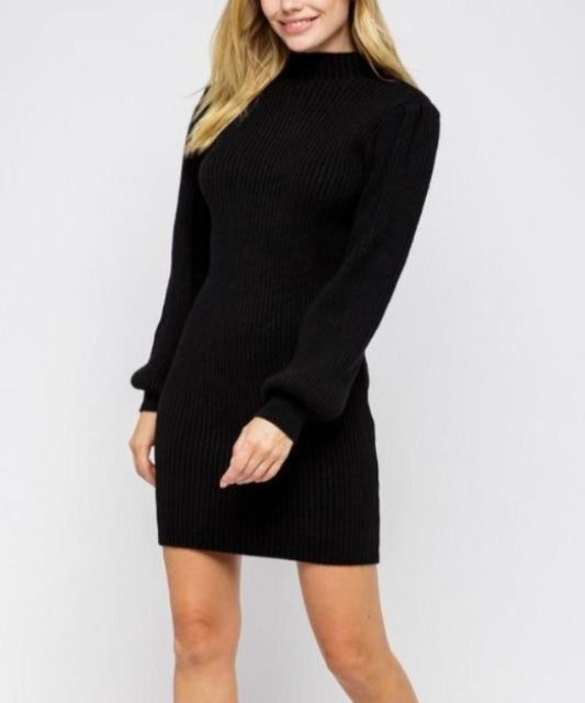 Always Chic Black Long Sleeve Sweater Dress - DeVanitè Boutique