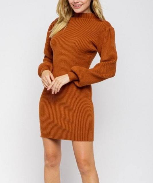 Always Chic Burnt Orange Long Sleeve Sweater Dress