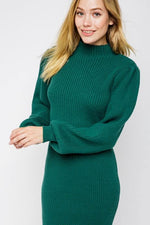 Always Chic Long Sleeve Sweater Dress. Emerald Green Sleeve Detail View