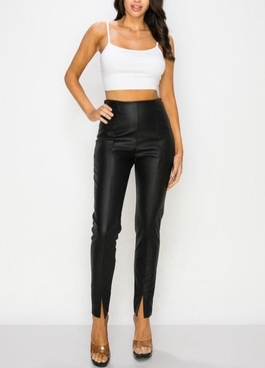 Black Vegan Leather Split Leg Pants - DeVanitè Boutique