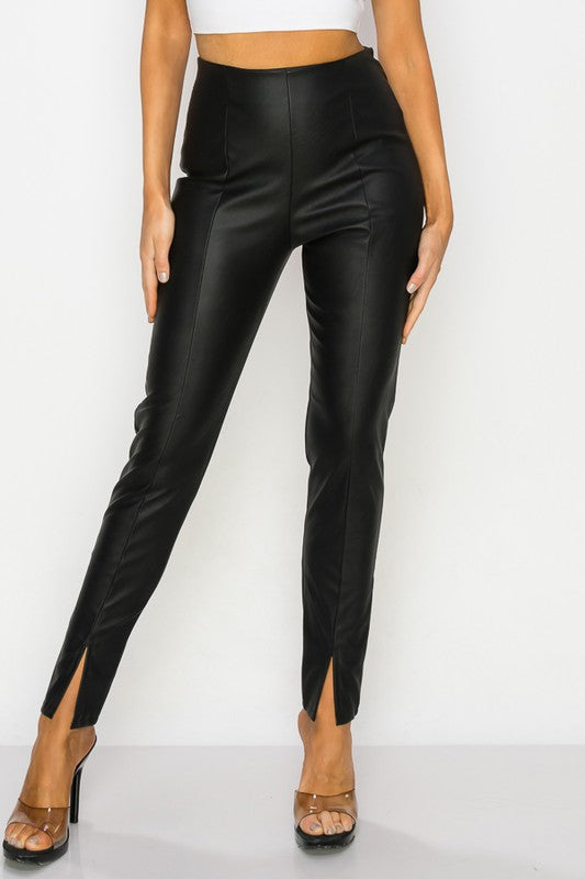 Black Vegan Leather Split Leg Pants - DeVanitè Boutique