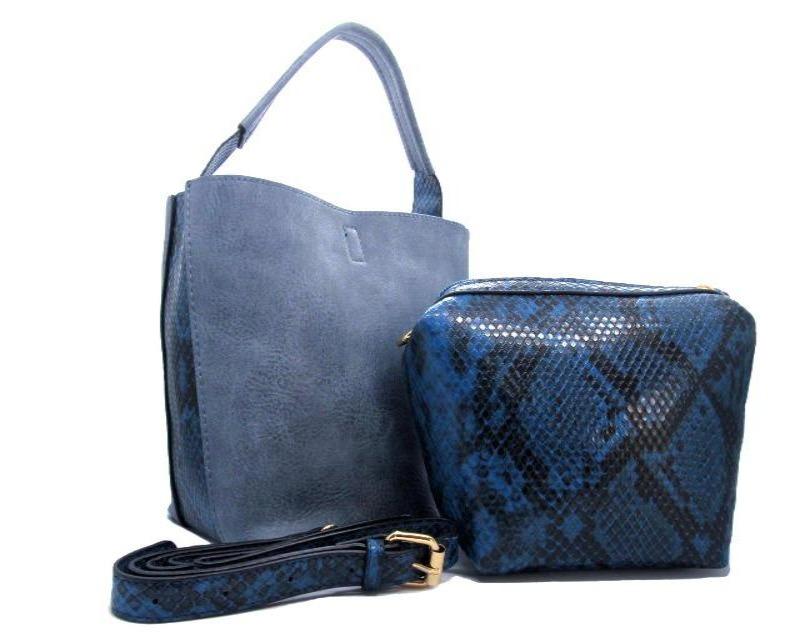 Bucket Bag-in-a-Bag Blue Snakeskin - DeVanitè Boutique