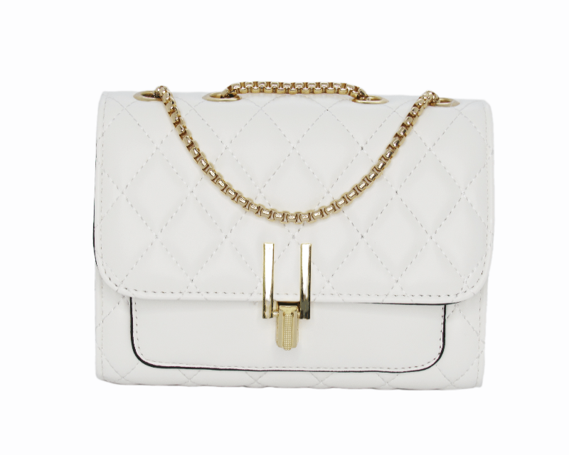 Gold Leather Crossbody Bag With Gold Chain Strap