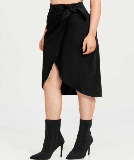 Candace Wrap Skirt Midi Black Side View - DeVanitè Boutique