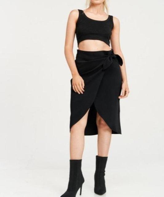 Candace Wrap Skirt Midi - Black - DeVanitè Boutique