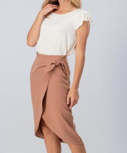 Candace Wrap Skirt Midi Tan - DeVanitè Boutique