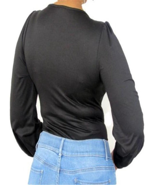 Danielle V-neck Bodysuit Black - DeVanitè Boutique