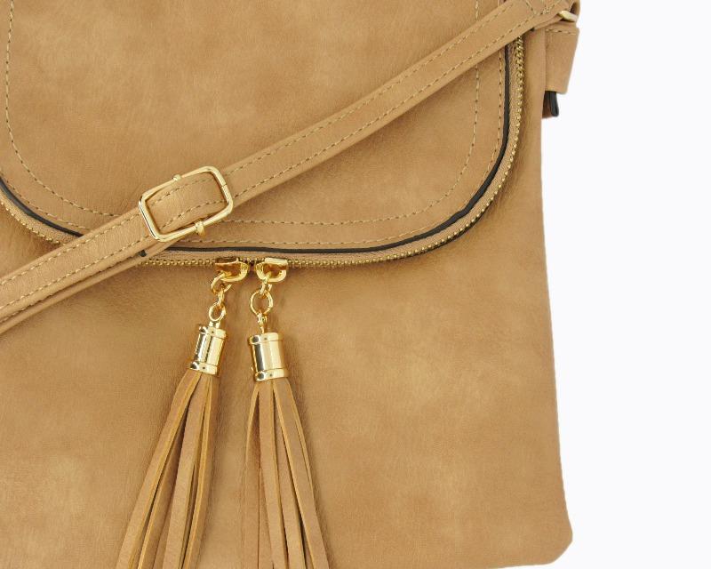 Desi Vegan Leather Taupe Crossbody Handbag - DeVanitè Boutique