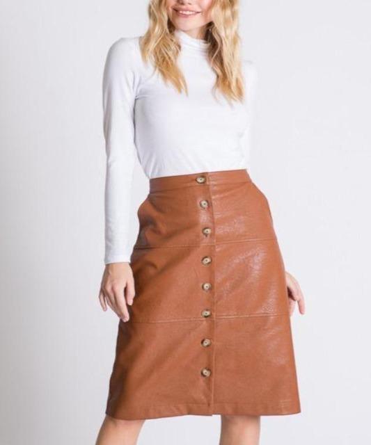 Faux Leather Button Front Midi Skirt - DeVanitè Boutique