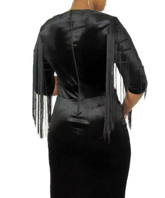 Fringed Black Velvet Dress - DeVanitè Boutique