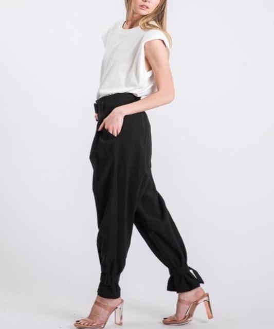 High Waist Belted Ankle Trousers - DeVanitè Boutique