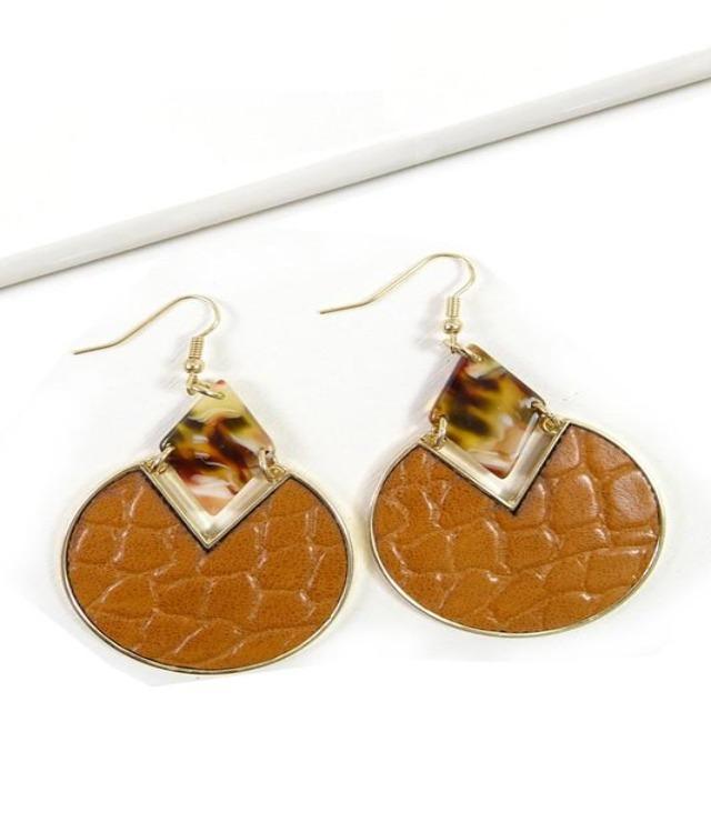 Jamila Leather Drop Earrings - Brown - DeVanitè Boutique