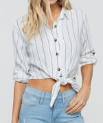 Jasmine Button-Up Tie-Front Crop Top- Off White - DeVanitè Boutique