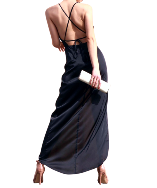 Jewels Black Satin Slip Dress - DeVanitè Boutique