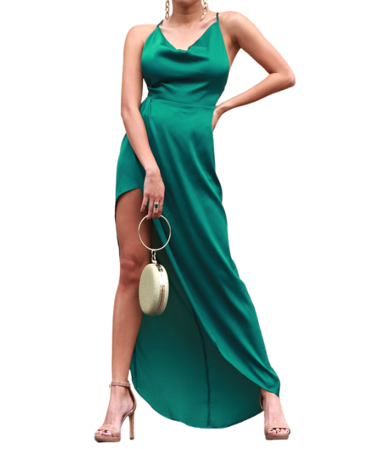 Jewels Emerald Green Satin Slip Dress - DeVanitè Boutique