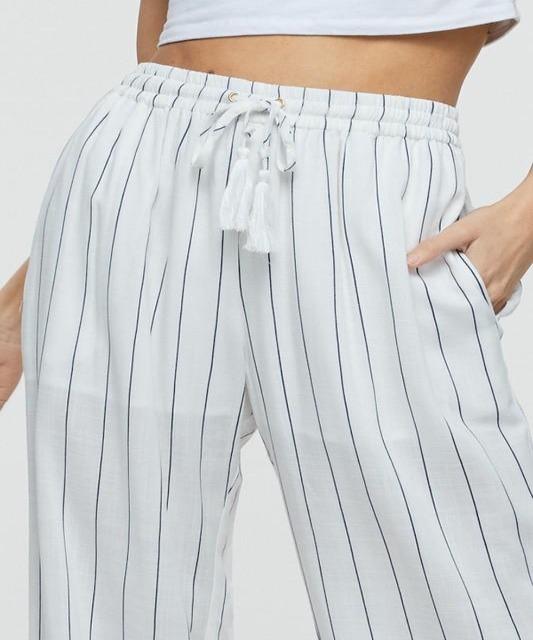 Julia Tassel Detail Stripe Pants - Off White - DeVanitè Boutique