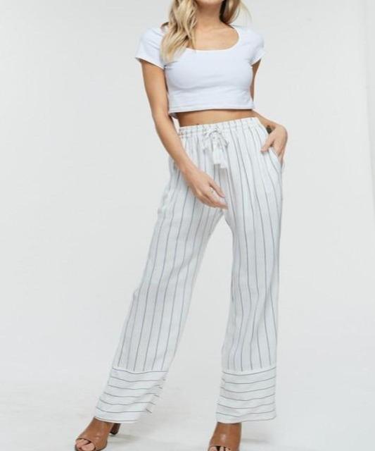 Julia Tassel Detail Stripe Pants - Off White - DeVanitè Boutique