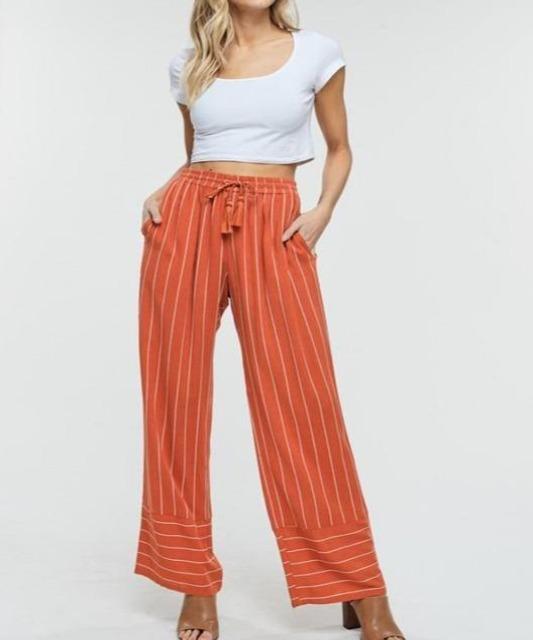 Julia Tassel Detail Stripe Pants - Rust - DeVanitè Boutique