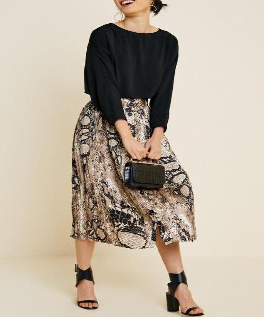 Pleated Snake Print Skirt Midi  - DeVanitè Boutique