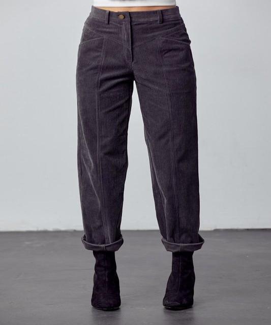 Retro High Waist Straight Leg Corduroy Pant in Gray.  