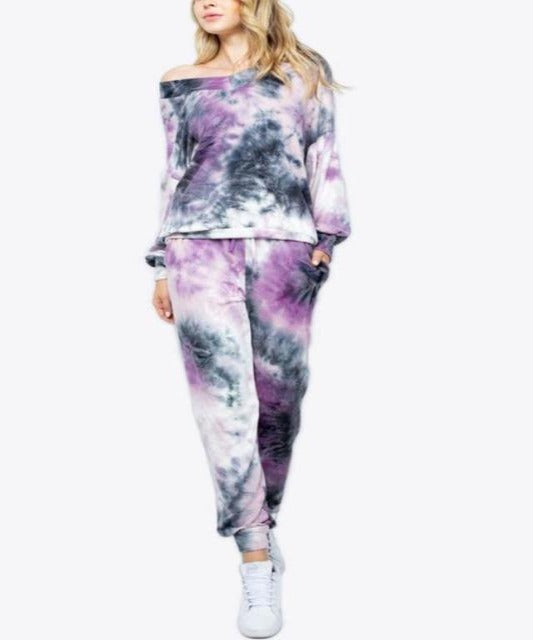 Urban Vibe Tie-Dye Lavender Grey Jogger Pant - DeVanitè Boutique