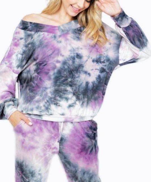 Urban Vibe Tie-Dye Lavender Grey Sweatshirt - DeVanitè Boutique