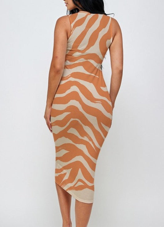 Zebra Print Ribbed Bodycon Midi Tank Dress - DeVanitè Boutique